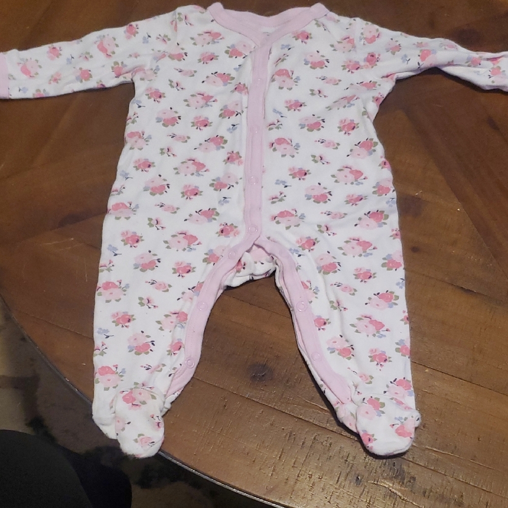 Luvable Friends Pink and White Floral Footie
